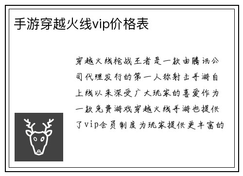 手游穿越火线vip价格表